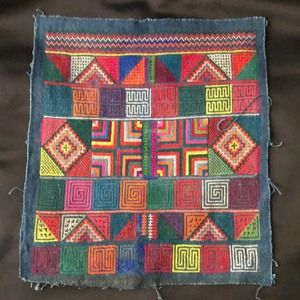 Vintage Embroidered Patch - Traditional Cross Stitched Panel Abstract Geometric